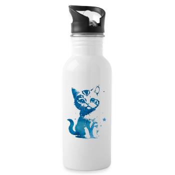 Starry Eyed Kitten - Trinkflasche mit integriertem Trinkhalm - Weiß - Rechts