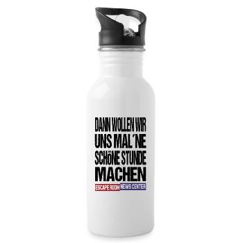 Dann Wollen wir uns mal ne schöne Stunde machen - Trinkflasche mit integriertem Trinkhalm - Weiß - Rechts