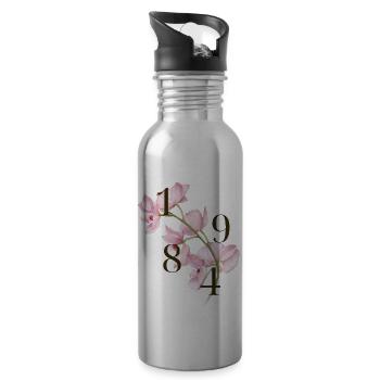 Design d’orchidée rose pour les naissances de 1984 - Gourde avec paille intégrée - argent clair - Droite