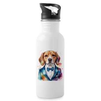Beagle Suit Dog Colorful Funny Animal Design Print - Water bottle with straw - white - Right