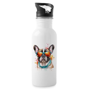Bouledogue Français Lunettes de soleil Frenchie Dog - Gourde avec paille intégrée - blanc - Droite