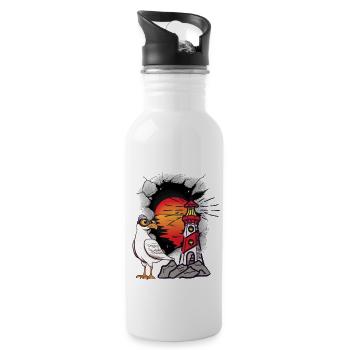 Funny Seagull Lighthouse Sailor Maritime Kids Lake - Water bottle with straw - white - Right