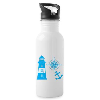 Maritim Leuchtturm Kompass Leuchttürme Möwen - Trinkflasche mit integriertem Trinkhalm - Weiß - Rechts