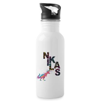 NIKLAS - Beautiful boy name with dinosaur - Water bottle with straw - white - Right