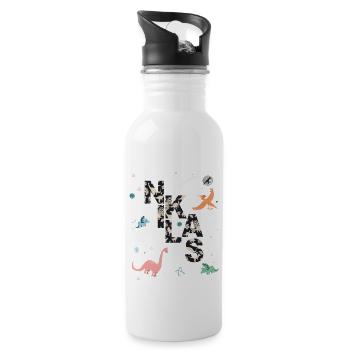 NIKLAS - Schöner Jungen Name mit Dinosaurier - Trinkflasche mit integriertem Trinkhalm - Weiß - Rechts