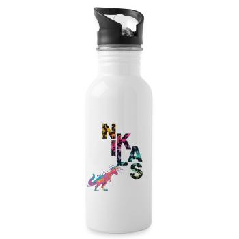 NIKLAS - Beautiful boy name with dinosaur - Water bottle with straw - white - Right