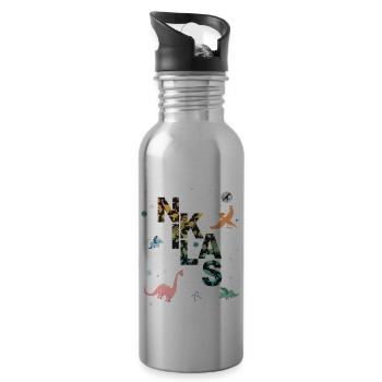 NIKLAS - Schöner Jungen Name mit Dinosaurier - Trinkflasche mit integriertem Trinkhalm - Lightsilver - Rechts