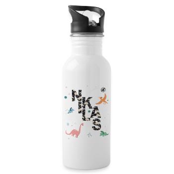 NIKLAS - Beautiful boy name with dinosaur - Water bottle with straw - white - Right
