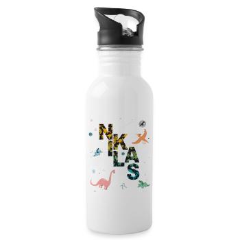 NIKLAS - Beautiful boy name with dinosaur - Water bottle with straw - white - Right