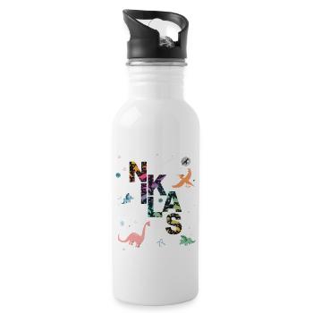 NIKLAS - Beautiful boy name with dinosaur - Water bottle with straw - white - Right