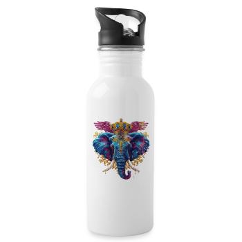 Elefant Wappen Porträt Bunt - Trinkflasche mit integriertem Trinkhalm - Weiß - Rechts