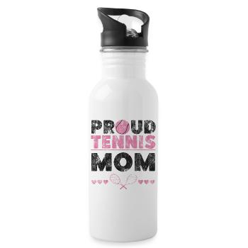 Funny Tennis Player Racket Mom - Water bottle with straw - white - Right
