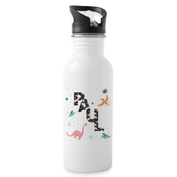 PAUL - Beautiful boy name with dinosaur - Water bottle with straw - white - Right