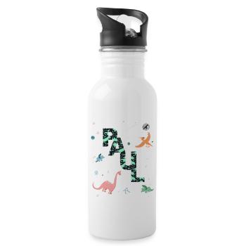 PAUL - Beautiful boy name with dinosaur - Water bottle with straw - white - Right