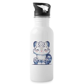 Snow Leopard Schneeleoparde Schneeleopard - Water bottle with straw - white - Right