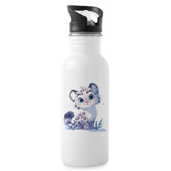 Snow Leopard Schneeleoparden Schneeleopard - Water bottle with straw - white - Right