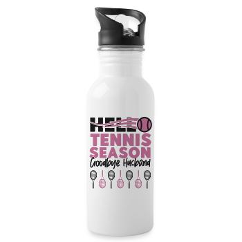 Funny Tennis Player Racket Husband - Water bottle with straw - white - Right