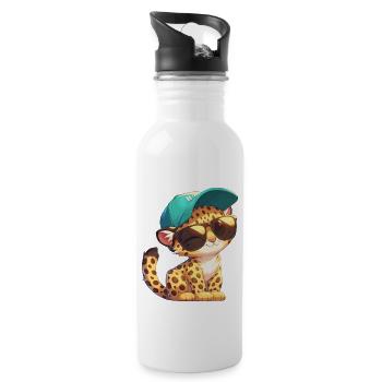 Leoparden Leopard - Trinkflasche mit integriertem Trinkhalm - Weiß - Rechts