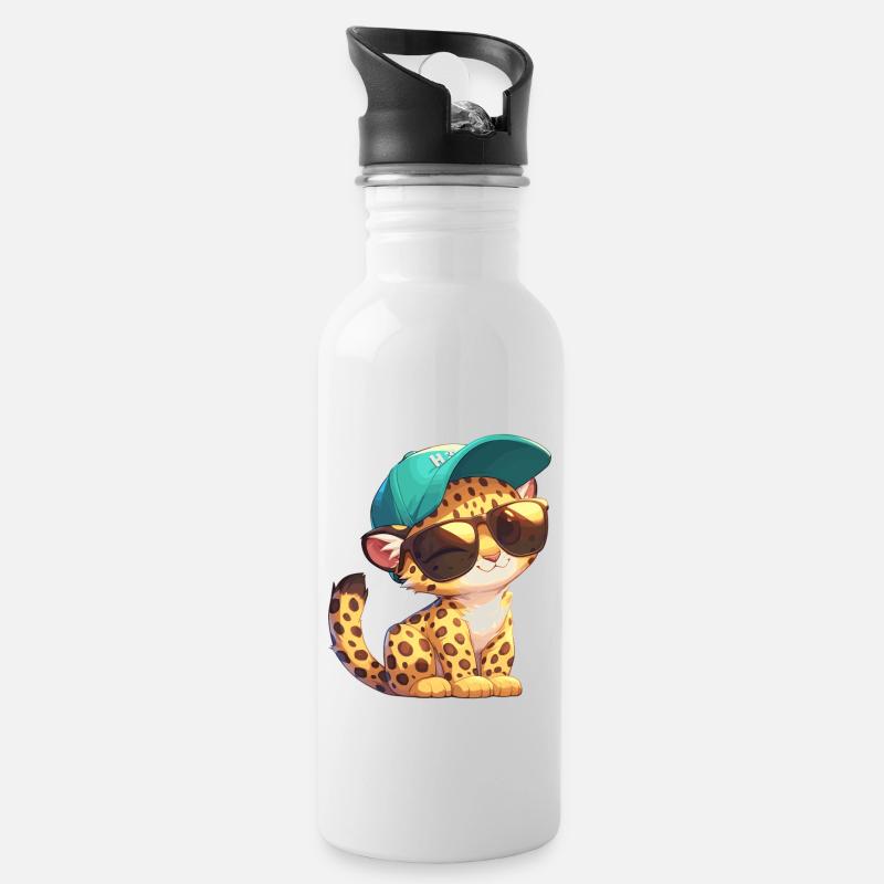 Leoparden Leopard - Trinkflasche mit integriertem Trinkhalm - Weiß