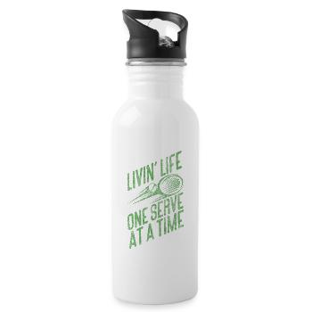 Funny Tennis Player Racket Living - Trinkflasche mit integriertem Trinkhalm - Weiß - Rechts