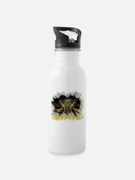 mystisch Wald Hirsche Hirsch Rotwild Natur Rehbock - Trinkflasche mit integriertem Trinkhalm - Weiß