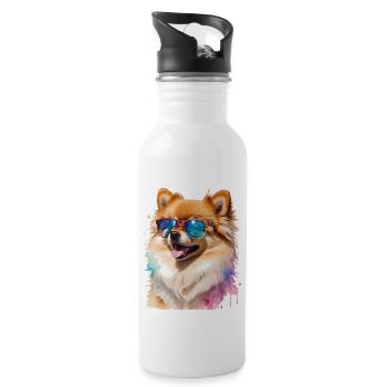 Pomeranian Pomeranian Sunglasses Dog Print - Water bottle with straw - white - Right