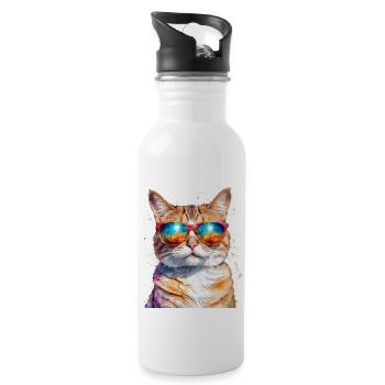 Katze Sonnenbrille Bunt Lustig Tier Design Print - Trinkflasche mit integriertem Trinkhalm - Weiß - Rechts