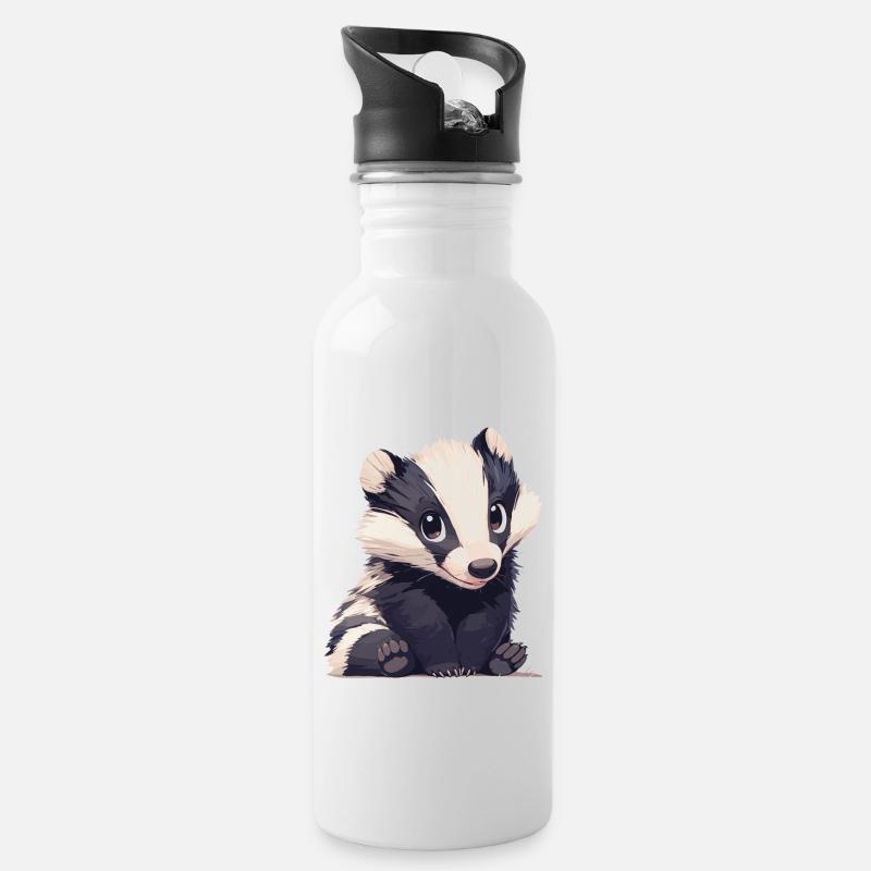 Badger Dachse Dachs - Trinkflasche mit integriertem Trinkhalm - Weiß