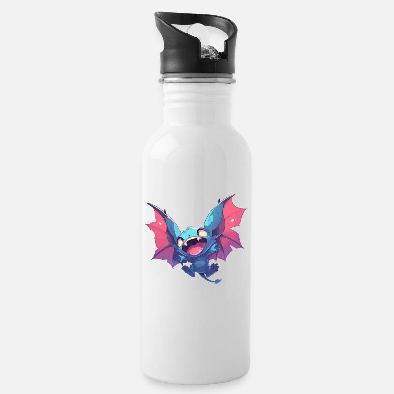 Bat Fledermäuse Fledermaus - Trinkflasche mit integriertem Trinkhalm - Weiß