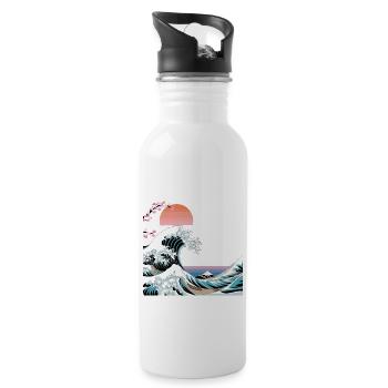 Big Wave Vaporwave Aesthetic 80s Anime Fashion - Water bottle with straw - white - Right