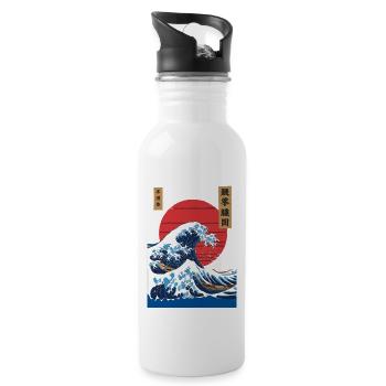 Big Wave Vaporwave Aesthetic 80s Anime Fashion - Water bottle with straw - white - Right