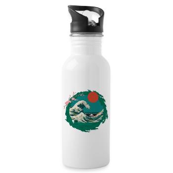 Big Wave Vaporwave Aesthetic 80s Anime Fashion - Water bottle with straw - white - Right