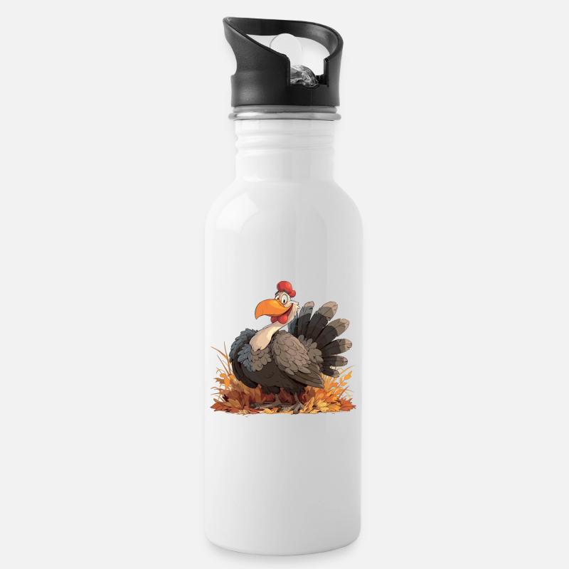 Turkey Truthähne Truthahn - Trinkflasche mit integriertem Trinkhalm - Weiß