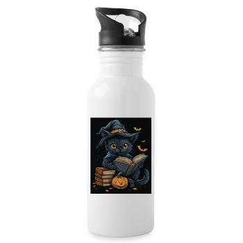 Halloween Gift Women Cat Men Kids Decoration - Water bottle with straw - white - Right