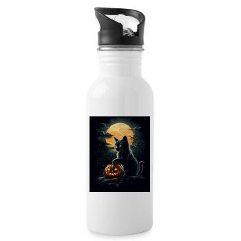 Halloween Gift Women Cat Men Kids Decoration - Water bottle with straw - white - Right