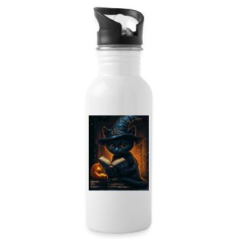 Halloween Gift Women Cat Men Kids Decoration - Water bottle with straw - white - Right
