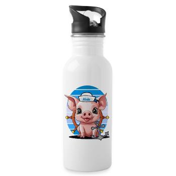 Schwein Matrose Steuermann Anker Maritim - Trinkflasche mit integriertem Trinkhalm - Weiß - Rechts