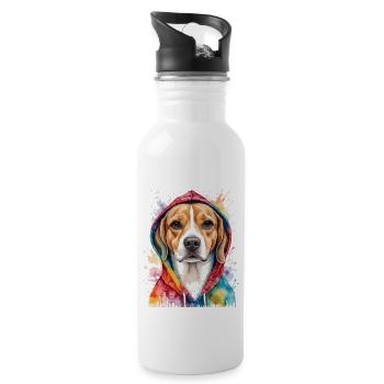 Beagle Hoodie Dog Colorful Funny Animal Design Print - Water bottle with straw - white - Right