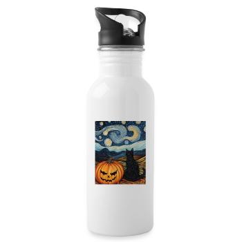 Halloween Gift Women Cat Men Kids Decoration - Water bottle with straw - white - Right