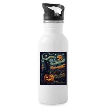 Halloween Gift Women Cat Men Kids Decoration - Water bottle with straw - white - Right
