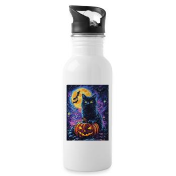 Halloween Gift Women Cat Men Kids Decoration - Water bottle with straw - white - Right