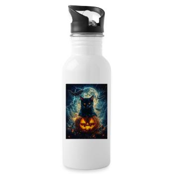 Halloween Gift Women Cat Men Kids Decoration - Water bottle with straw - white - Right