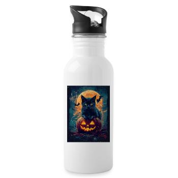 Halloween Gift Women Cat Men Kids Decoration - Water bottle with straw - white - Right