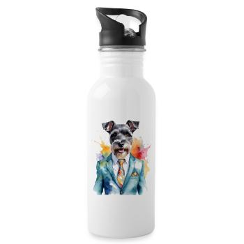 Zwergschnauzer Anzug Hund Lustig Tier Design Print - Trinkflasche mit integriertem Trinkhalm - Weiß - Rechts