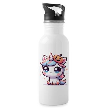 Halloween Unicorn Halloween Pumpkin - Water bottle with straw - white - Right