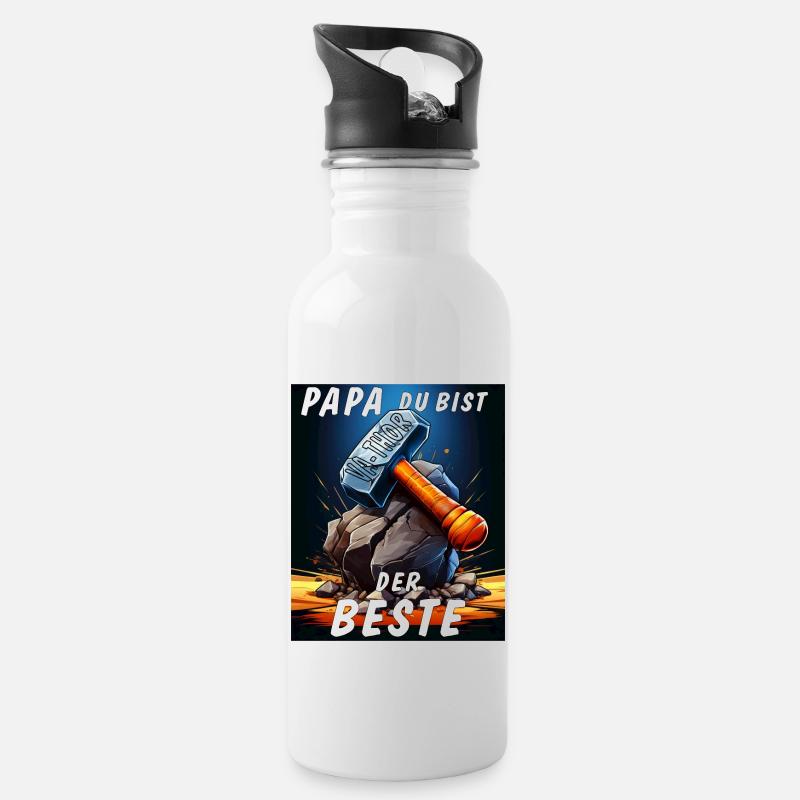 VA-THOR HAMMER PAPA DU BIST DER BESTE - Trinkflasche mit integriertem Trinkhalm - Weiß