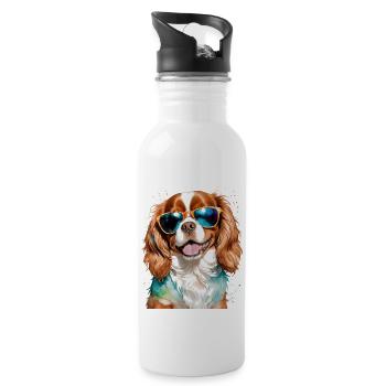 Cavalier King Charles Spaniel Sunglasses Dog - Water bottle with straw - white - Right