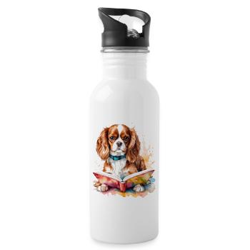 Cavalier King Charles Spaniel Lecture Livre Chien - Gourde avec paille intégrée - blanc - Droite