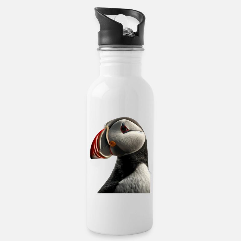 Papageientaucher - Trinkflasche mit integriertem Trinkhalm - Weiß