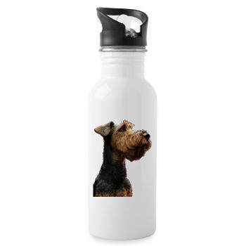 Airedale Terrier - Trinkflasche mit integriertem Trinkhalm - Weiß - Rechts